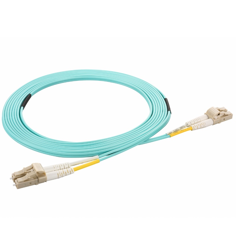 LC to LC Multimode OM4 Duplex 50/125 OFNR Fiber Optic Patch Cable, Aqua – 1M