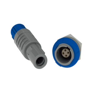 Push-Pull Circular Connectors 1P Series , Fixed socket with two nuts with 90?contact, print contact, Grey PSU, Grey, 4 Pin – Push pull series connector